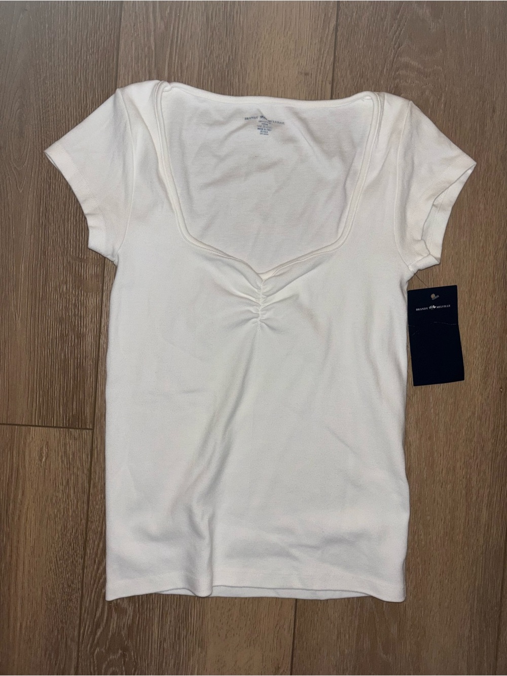Brandy Melville Classic White Ruched V-Neck Women’s Top